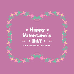 Obraz premium Happy valentine greeting card template, with leaf and floral unique and elegant frame. Vector