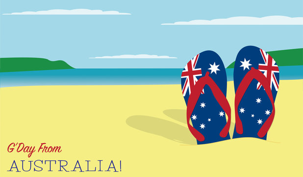Thongs in the sand Australia Day scene in vector format.
