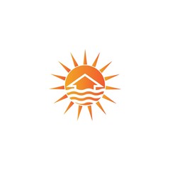 Sun house logo template vector icon illustration