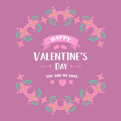 Beautiful pattern leaf and flower frame, for happy valentine greeting card design. Vector