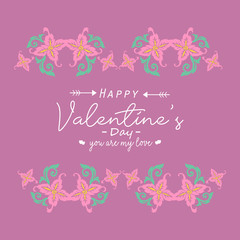 Shape of elegant happy valentine invitation card, with unique leaf and flower frame. Vector