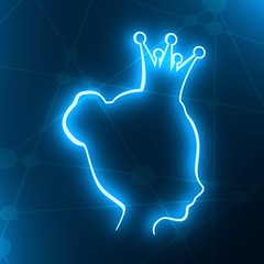 Profile view silhouette of a princess or queen. Cute adolescent girl portrait. Fashion branding emblem. 3D rendering