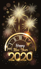 happy new year 2020 card with number and watch