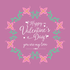 Beautiful pink wreath frame and leaf unique pattern, for happy valentine greeting card design. Vector