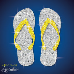 Shiny iridescent glitter Australian Thongs (Flip Flops) in vector format.