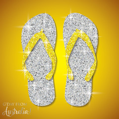 Shiny iridescent glitter Australian Thongs (Flip Flops) in vector format.