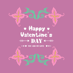 Beautiful pink wreath frame and leaf unique pattern, for happy valentine greeting card design. Vector