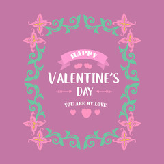 Pink floral frame design and unique leaf pattern, for happy valentine poster design. Vector