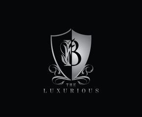 Luxury Guard B Letter Logo Icon. Silver B With Classy Shield Shape design perfect for fashion, Jewelry, Beauty Salon, Cosmetics, Spa, Hotel and Restaurant Logo. 