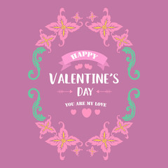 Pink floral frame design and unique leaf pattern, for happy valentine poster design. Vector