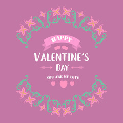 Pattern leaf and floral frame elegant, with magenta background, for happy valentine poster design. Vector