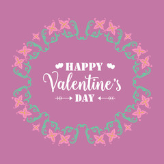 Pattern leaf and floral frame elegant, with magenta background, for happy valentine poster design. Vector