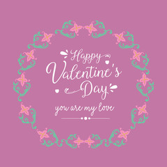 Happy valentine greeting card template design, with beautiful leaf and wreath frame. Vector
