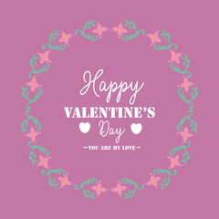 Pattern of leaf and pink flower frame, for happy valentine invitation card decor. Vector