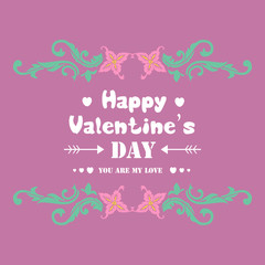 Pattern of leaf and pink flower frame, for happy valentine invitation card decor. Vector