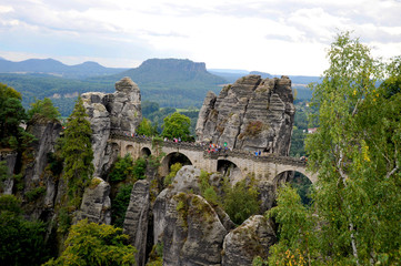 The Elbe Sandstone Mountains and bridges of elbsandstein gebirge in the state of Saxony in southeastern Germany and the North Bohemian region of the Czech Republic.