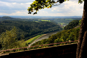 The Bastei is a rock formation towering 194 metres above the Elbe River in the Elbe Sandstone...