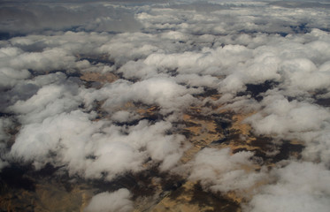 Arial view Colourful Mountains of himalayas from Flight window, Ladakh, India, Asia