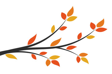 Silhouette of a branch with yellow leaves. Young tree. 