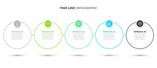 Vector Infographic template. Business concept with marketing icons and 5 step, option, circle. Can be used for business timeline process, workflow diagram, info chart, graph.