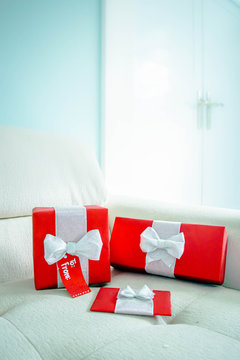 Red present in the living room