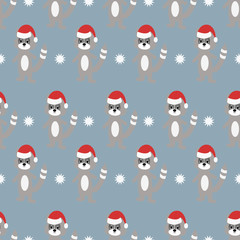 Seamless pattern with cartoon cute raccoons. Vector illustration.