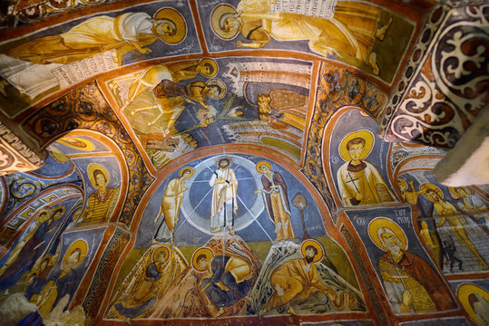 Byzantine frescoes of the life of Christ in the Dark Church at Goreme Open Air Museum Turkey