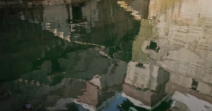Water storage inside Toorji Ka Jhalra Baoli stepwell - one of water sources in Jodhpur, Rajasthan, India. Vertical pan