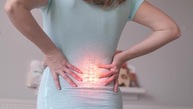 Backache, Having Back Pain, Female Pressing Hands Against Lower Back, Rheumatism