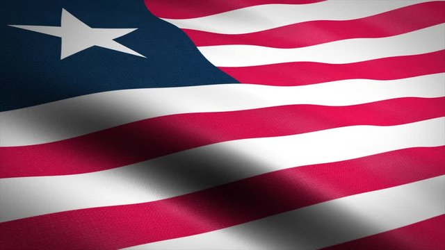 Flag of Liberia. Waving flag with highly detailed fabric texture seamless loopable video. Seamless loop with highly detailed fabric texture. Loop ready in 4K resolution 2160p 60fps