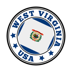 West Virginia sign. Round US state logo with flag of West Virginia. Vector illustration.