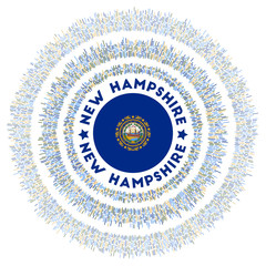 New Hampshire symbol. Radiant US state flag with colorful rays. Shiny sunburst with New Hampshire flag. Superb vector illustration.