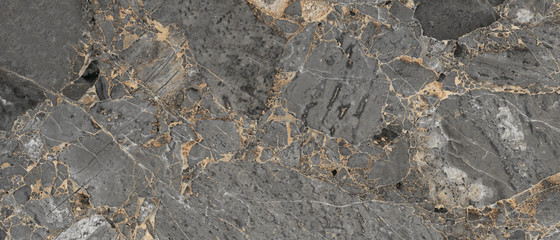 Luxurious Dark Gray Agate Marble Texture With Golden Veins. Polished Marble Quartz Stone Background Striped By Nature With a Unique Patterning, It Can Be Used For Interior-Exterior Tile And Ceramic.