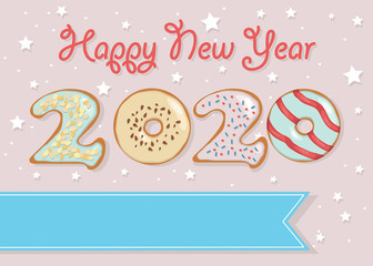Happy New Year 2020. Retro donuts