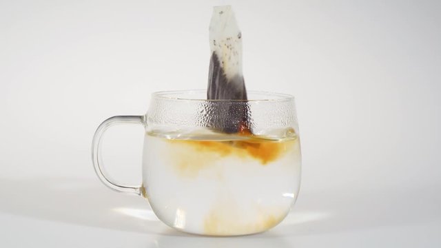 PUTTING ENGLISH TEA BAG IN HOT WATER