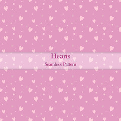 Seamless pattern with pink hearts on pastel background for Valentine Day.