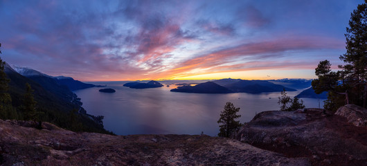 Tunnel Bluffs Hike, in Howe Sound, North of Vancouver, British Columbia, Canada. Panoramic Canadian...