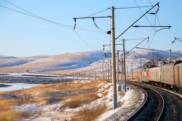 Winding railway in the Baikal region .Horizontally.