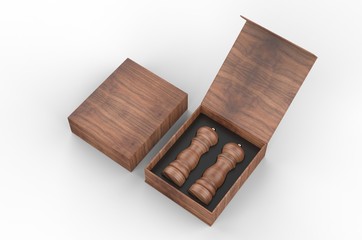 Blank Salt and Pepper Grinder Gift Set  Box For Branding, 3d render illustration.