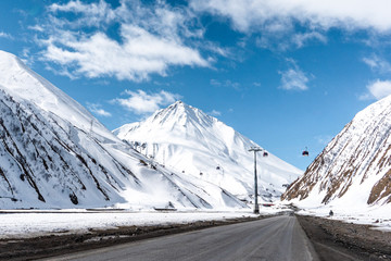 Road trip with nice view around Gudauri and Stepantsminda in the winter , Kazbegi mountain , Georgia