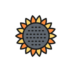 Vector sunflower, flower flat color line icon. Isolated on white background