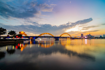 View of Dragon bridge which is a very famous destination of Da nang city, Vietnam.