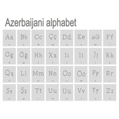 Set of monochrome icons with Azerbaijani alphabet