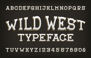 Wild West alphabet font. Vintage letters and numbers. Vector typeface for your typography design.