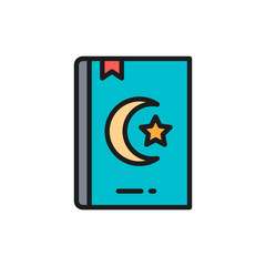 Koran, Quran, holy book for muslims flat color line icon.