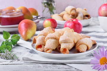 Shortbread rolled cookies with apple and pear jam filling