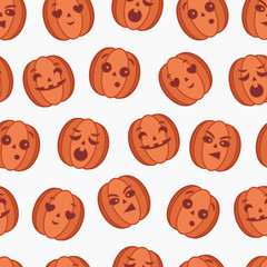 Pumpkin head patterns with emotions. A great pattern on a transparent background, to which you can attach a background of any color.