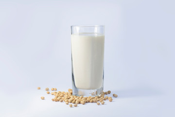 Soy and soy milk on a white background