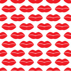 Cute fun red vector lips kiss seamless pattern