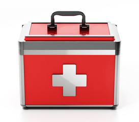 Metal case first aid kit isolated on white background. 3D illustration